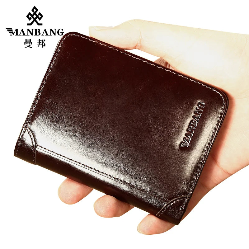 Portefeuille Homme Cuir Véritable Court Classique - Porte-Carte Porte-Monnaie Fashion Marron Café