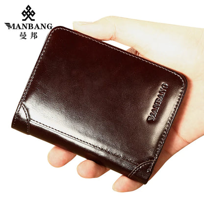 Portefeuille Homme Cuir Véritable Court Classique - Porte-Carte Porte-Monnaie Fashion Marron Café