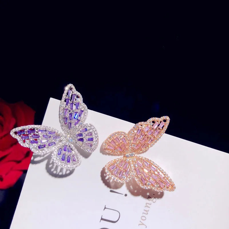 Broche Papillon Argent 925 Zircons Cubiques Rose Violet – Bijou Fin Ajouré Luxe Femme
