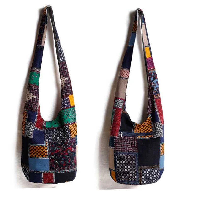 Sac Bandoulière Femme Bohème Hippie Vintage Coton - Besace Épaule École Voyage