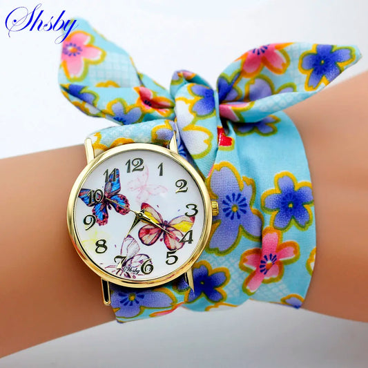 Montre Bracelet Tissu Fleuri Femme - Montre Poignet Fleurs Design Élégant
