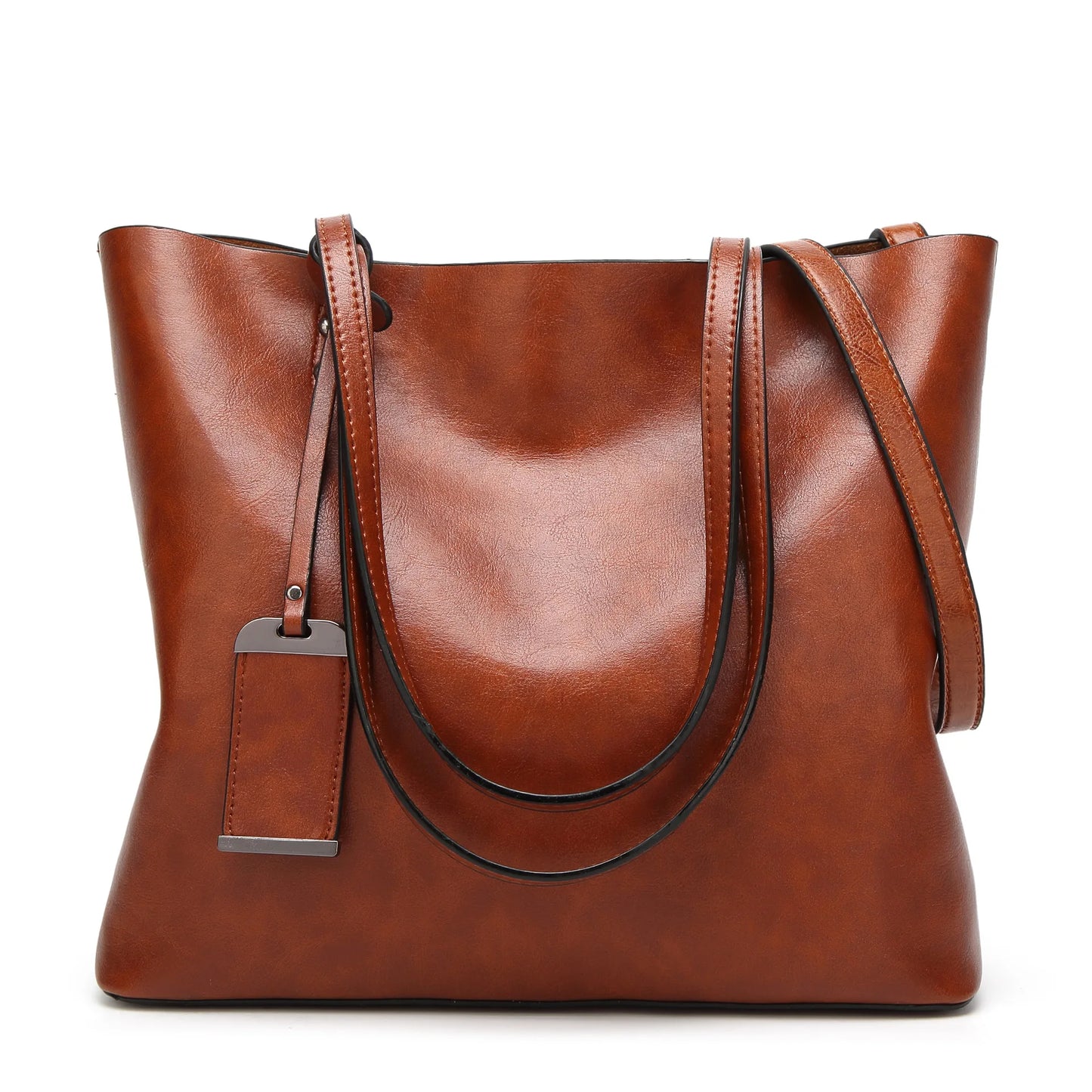 Sac Bucket Femme Cuir Ciré Double Anse - Tote Shopping Épaule Grande Capacité