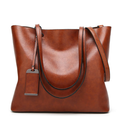 Sac Bucket Femme Cuir Ciré Double Anse - Tote Shopping Épaule Grande Capacité