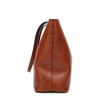 Sac Bucket Femme Cuir Ciré Double Anse - Tote Shopping Épaule Grande Capacité