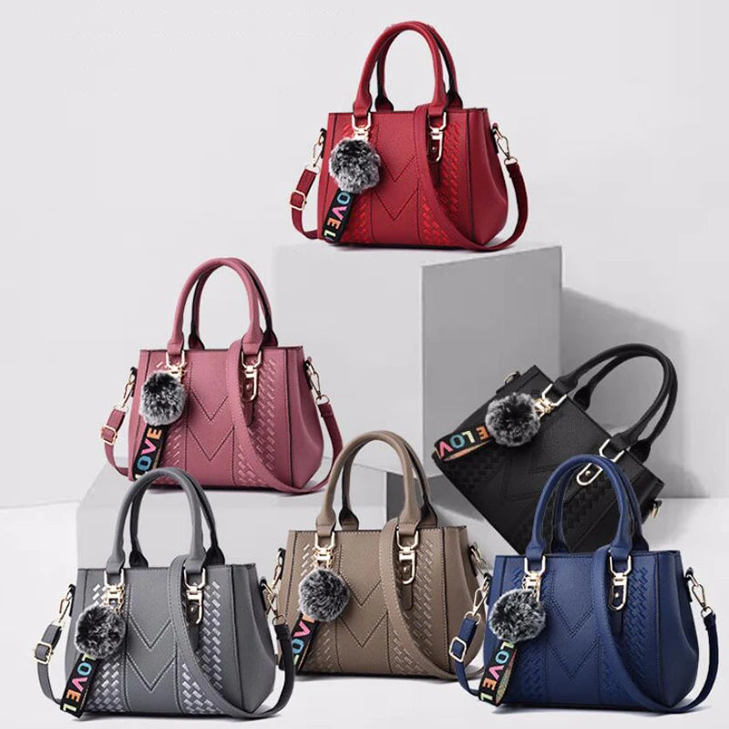 Sac Messenger Femme Broderie Cuir Pompon - Sac à Main Bandoulière Élégant