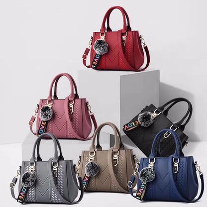 Sac Messenger Femme Broderie Cuir Pompon - Sac à Main Bandoulière Élégant