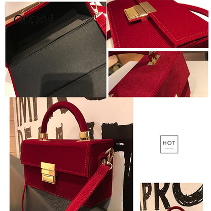 Sac à Main Femme Velours Côtelé Rouge Vin 2025 - Box Bag Luxe Designer