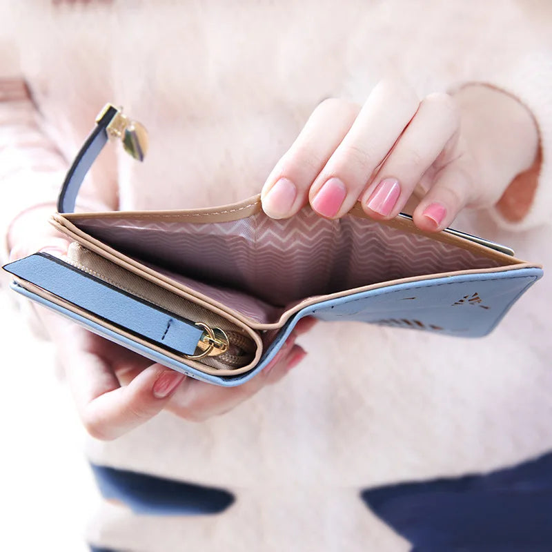 Portefeuille Femme Cuir PU Court Noir - Wallet Compact Porte-Monnaie Lady