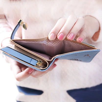 Portefeuille Femme Cuir PU Court Noir - Wallet Compact Porte-Monnaie Lady