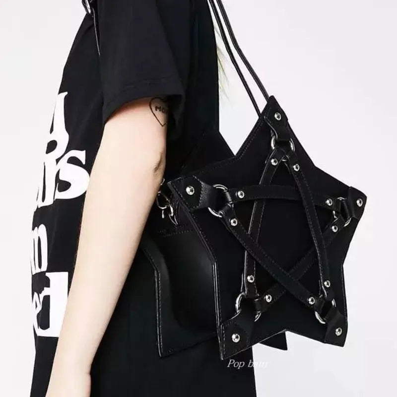 Sac Pentagramme Gothique JIEROTYX Cuir - Bandoulière Dark Punk Designer Unisexe Noir