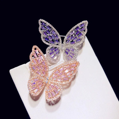 Broche Papillon Argent 925 Zircons Cubiques Rose Violet – Bijou Fin Ajouré Luxe Femme