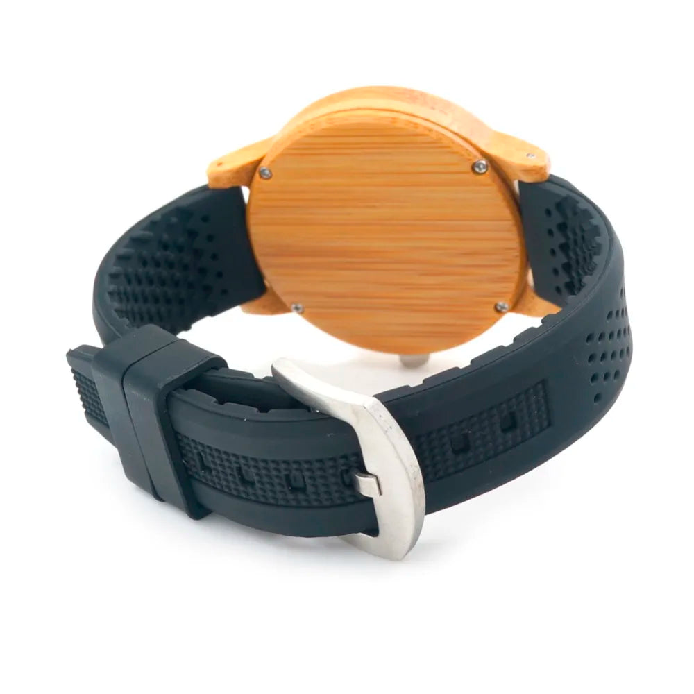 Montre Homme BOBO BIRD Bambou Bois - Montre Écologique Silicone Bracelet Extra