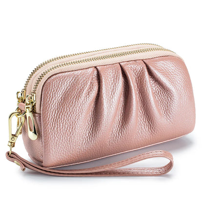 Portefeuille Femme Cuir Véritable Grande Capacité - Porte-Monnaie Long Zippé Multifonction avec Dragonne