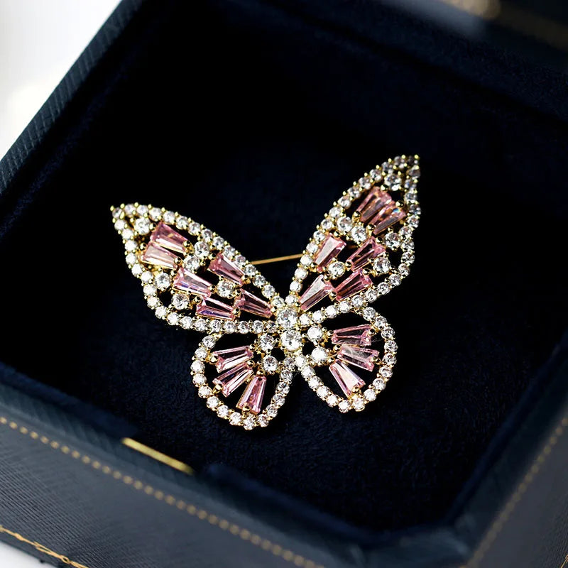 Broche Papillon Argent 925 Zircons Cubiques Rose Violet – Bijou Fin Ajouré Luxe Femme