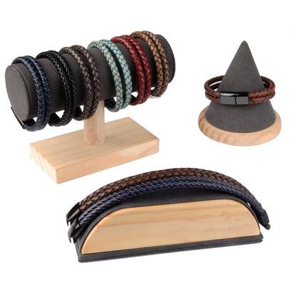Bracelet Cuir Véritable Double Corde Tressée Homme – Fermoir Magnétique Acier