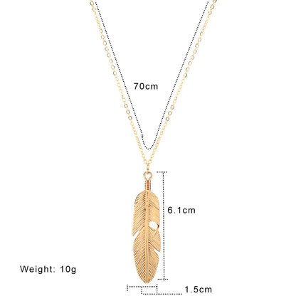 Collier Longue Chaîne Plume Feuille – Pendentif Tendance Pull Unisexe