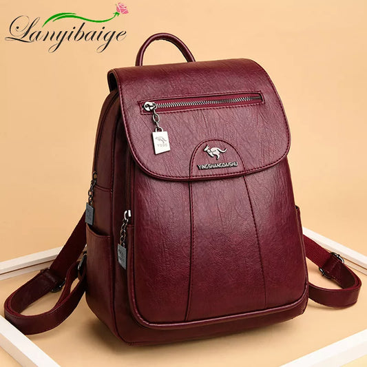 Sac à Dos Femme Cuir Souple Vintage - Backpack Élégant Grande Capacité École Voyage