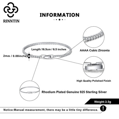 Bracelet Tennis Femme Argent 925 Rinntin - Zircone Cubique 2mm 3mm 4mm Luxe