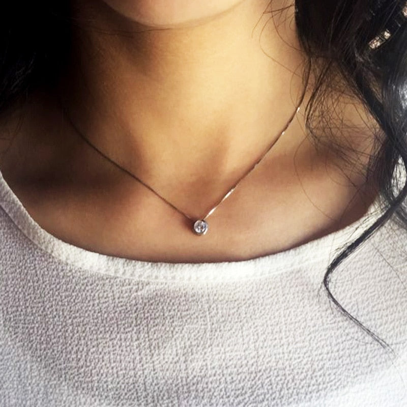 Collier Argent Sterling 925 Zircone Cubique - Pendentif Solitaire Délicat 5mm