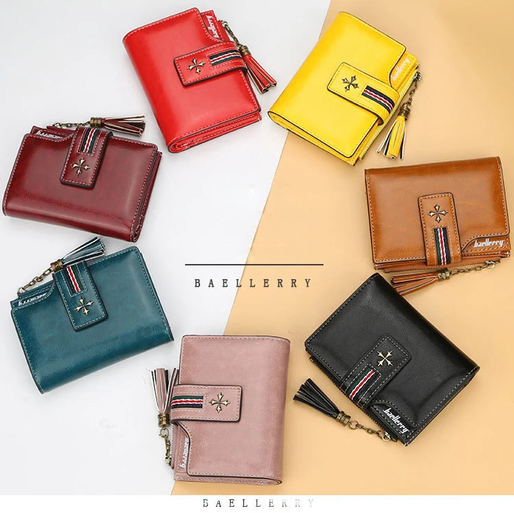 Portefeuille Femme Court Cuir Cire Huile Zippé Hasp - Porte-Carte Crédit Compact Fashion Rose