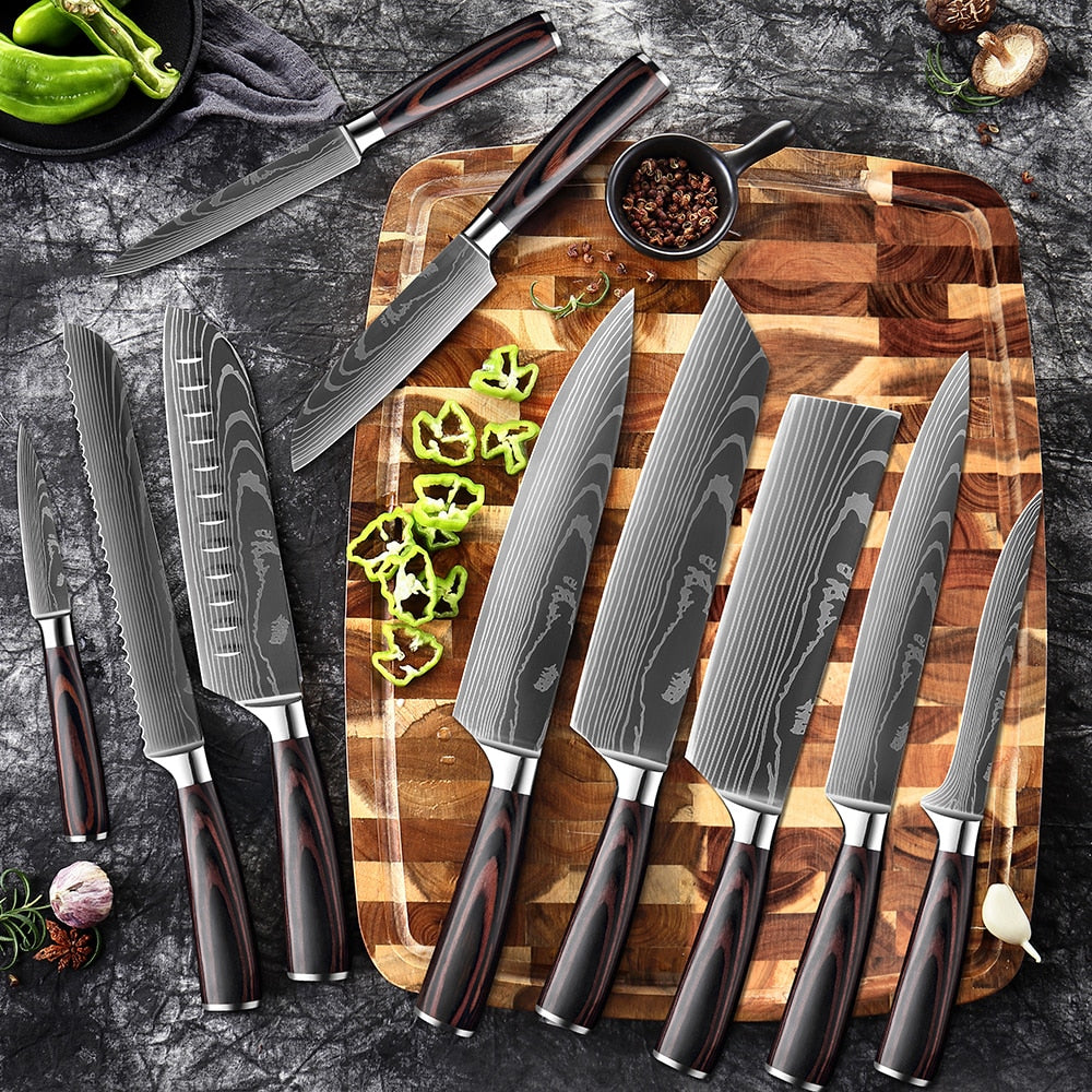Couteaux de Chef Professionnels 1-10 Pièces - Set Cuisine Acier Inoxydable