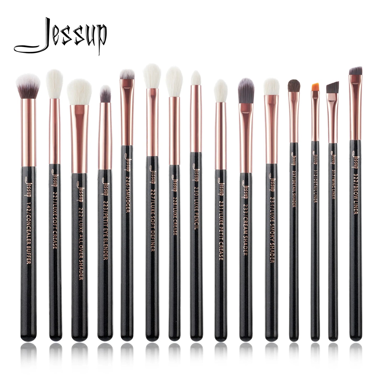 Set Pinceaux Maquillage Jessup 15pcs T157 Rose Gold/Noir - Poils Naturels Synthétiques Pro