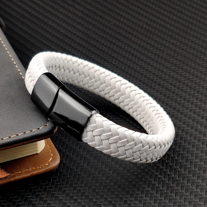 Bracelet en Cuir Tressé 16 Brins - Fermoir Magnétique Acier Inoxydable Unisexe
