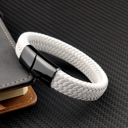 Bracelet en Cuir Tressé 16 Brins - Fermoir Magnétique Acier Inoxydable Unisexe