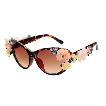 Lunettes de Soleil Œil de Chat Vintage Femme - Cat Eye Fleur UV400 Designer
