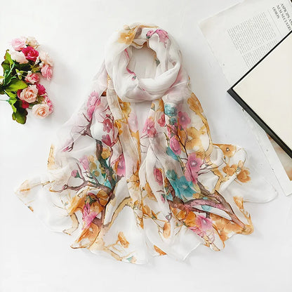 Foulard Écharpe Georgette Dégradé Fleur Femme - Bandana Châle Hijab Été Protection Solaire