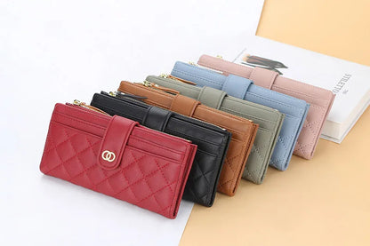 Portefeuille Femme Cuir PU Long Motif Carreaux - Wallet Zipper Porte-Cartes Bleu