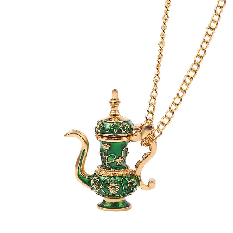 Collier Pendentif Tasse Thé Émail Fait Main - Chaîne Longue Pull Bohème
