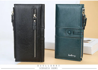 Portefeuille Femme Long Cuir Classique - Porte-Cartes avec Fermeture Éclair