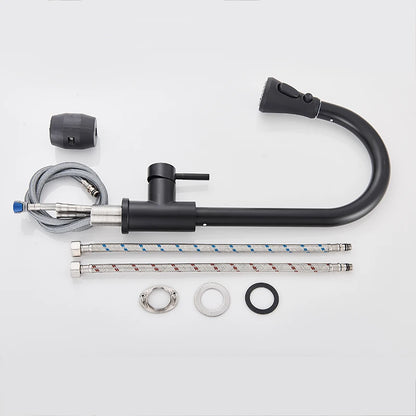 Robinet Cuisine Noir Mat avec Douchette Extractible - Mitigeur 360° Évier Moderne