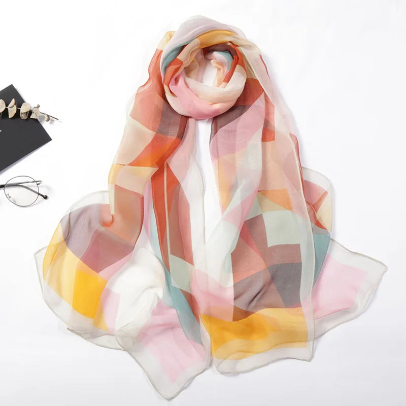 Foulard Écharpe Georgette Dégradé Fleur Femme - Bandana Châle Hijab Été Protection Solaire