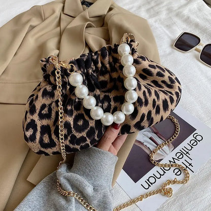 Sac Bandoulière Femme Motif Léopard - Sac Crossbody Chaîne Perles Tendance