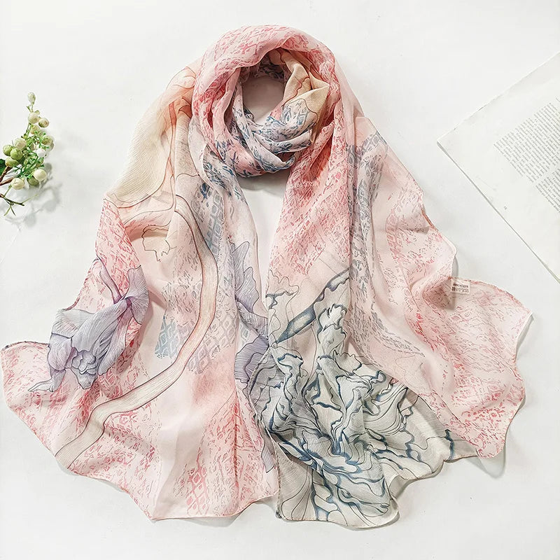 Foulard Écharpe Georgette Dégradé Fleur Femme - Bandana Châle Hijab Été Protection Solaire