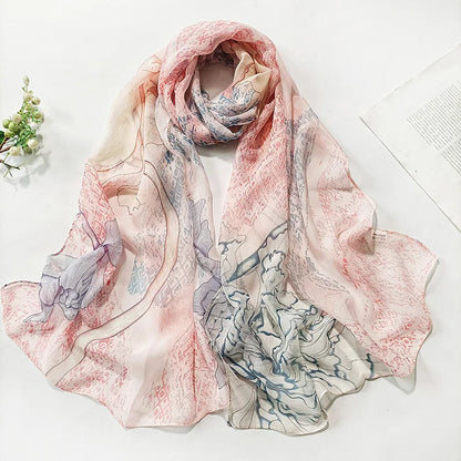 Foulard Écharpe Georgette Dégradé Fleur Femme - Bandana Châle Hijab Été Protection Solaire
