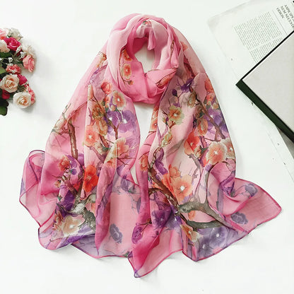 Foulard Écharpe Georgette Dégradé Fleur Femme - Bandana Châle Hijab Été Protection Solaire
