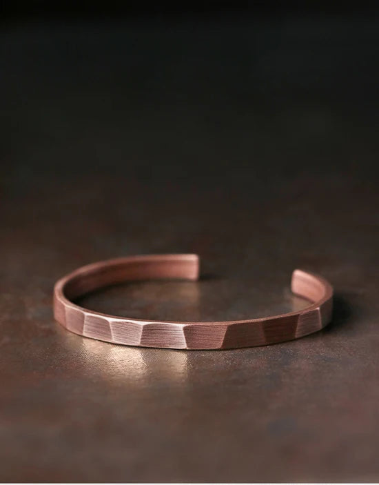 Bracelet Cuivre Pur Fait Main Oxydé Punk – Manchette Sculptée Rustique Unisexe Cadeau