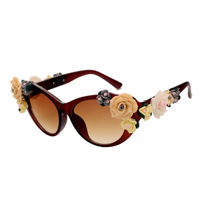 Lunettes de Soleil Œil de Chat Vintage Femme - Cat Eye Fleur UV400 Designer