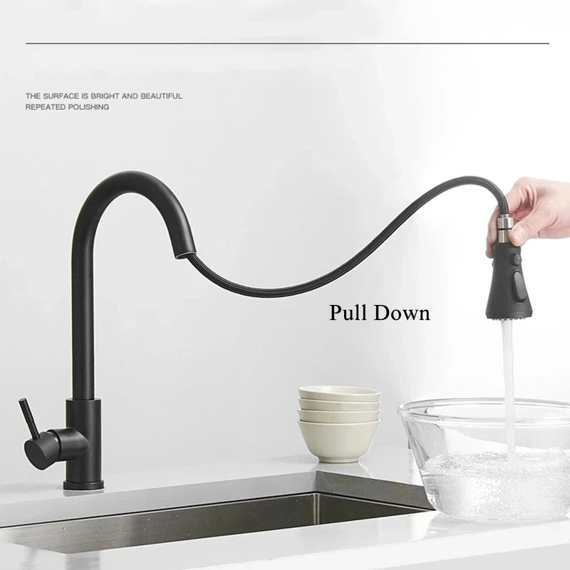 Robinet Cuisine Noir Mat avec Douchette Extractible - Mitigeur 360° Évier Moderne