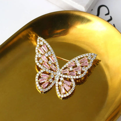 Broche Papillon Argent 925 Zircons Cubiques Rose Violet – Bijou Fin Ajouré Luxe Femme
