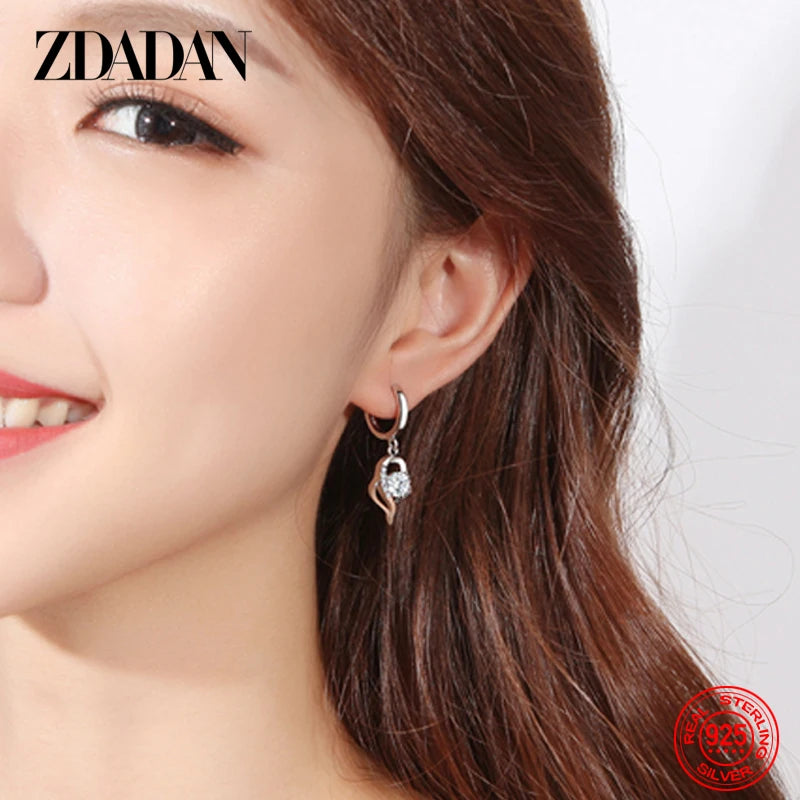 Boucles Oreilles Argent Sterling 925 Cristal Zircon Rose - ZDADAN Femme Fashion Bijoux