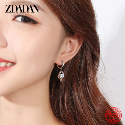 Boucles Oreilles Argent Sterling 925 Cristal Zircon Rose - ZDADAN Femme Fashion Bijoux