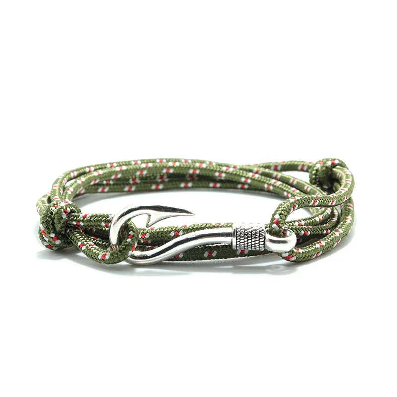 Bracelet Macramé Double Couche avec Hameçon - Paracorde Ajustable pour Homme