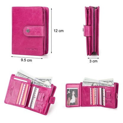 Portefeuille Femme Cuir Véritable Luxe Rose - Porte-Monnaie Compact Fermoir Hasp Porte-Carte Qualité
