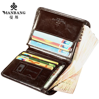 Portefeuille Homme Cuir Véritable Court Classique - Porte-Carte Porte-Monnaie Fashion Marron Café