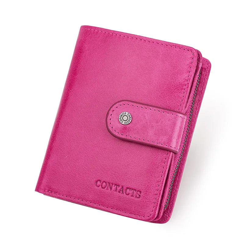 Portefeuille Femme Cuir Véritable Luxe Rose - Porte-Monnaie Compact Fermoir Hasp Porte-Carte Qualité