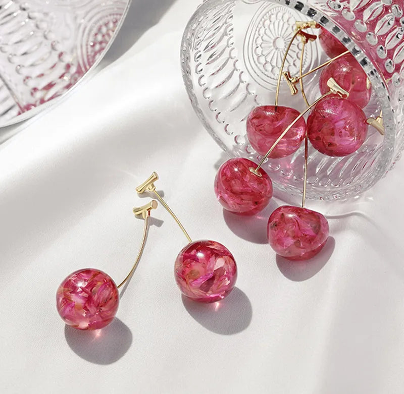 Boucles d'Oreilles Femme Acrylique Cerise - Bijoux Géométriques Pendantes Élégantes